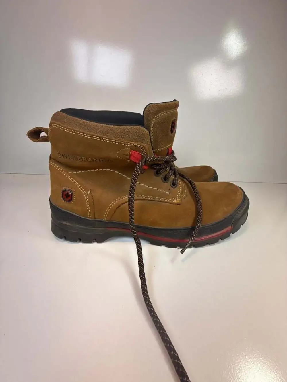Swissbrand Work Boots Size 9 Brown Suede Leather Hiking Safety Boots